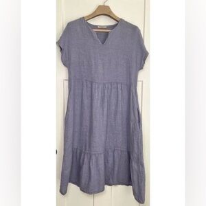 Francesca Bettini Purple Lavender Linen Dress MEDIUM‎ Tiered Short Sleeve